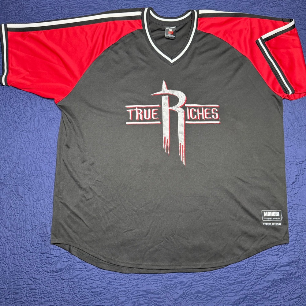 Makobi True Riches Hardest 13 Jersey Mens 5XB Black Red Streetwear M525 Read